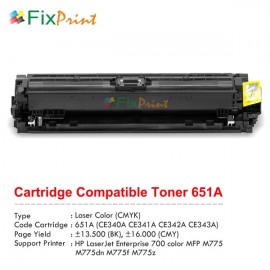 Cartridge Toner Compatible HPC CE340A 651A Black, Printer HPC LaserJet Enterprise 700 color MFP M775 M775dn M775f M775z