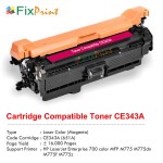 Cartridge Toner Compatible HPC CE343A 651A CE273A Magenta, Printer HPC LaserJet Enterprise 700 color MFP M775 M775dn M775f M775z CP5520 CP5525 CP5525dn CP5525n CP5525xh MFP M750 M750dn M750n M750xh